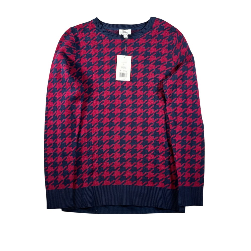 Kim Rogers Womens Sangria Houndstooth Crew Neck Long Sleeve‎ Sweater Size Small